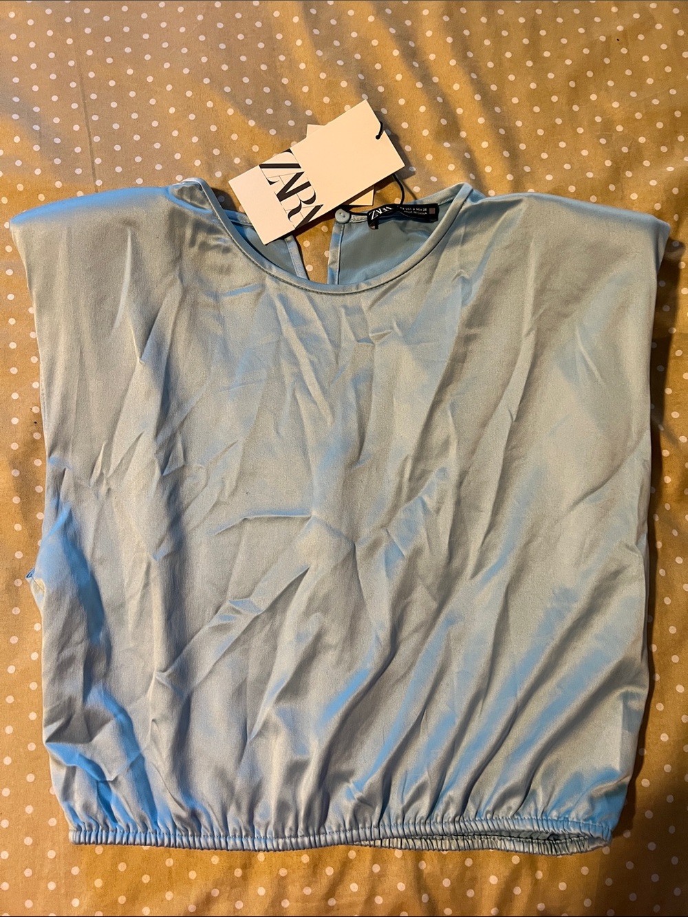 Zara Pale Blue Puffed-Shoulder Cropped Tank